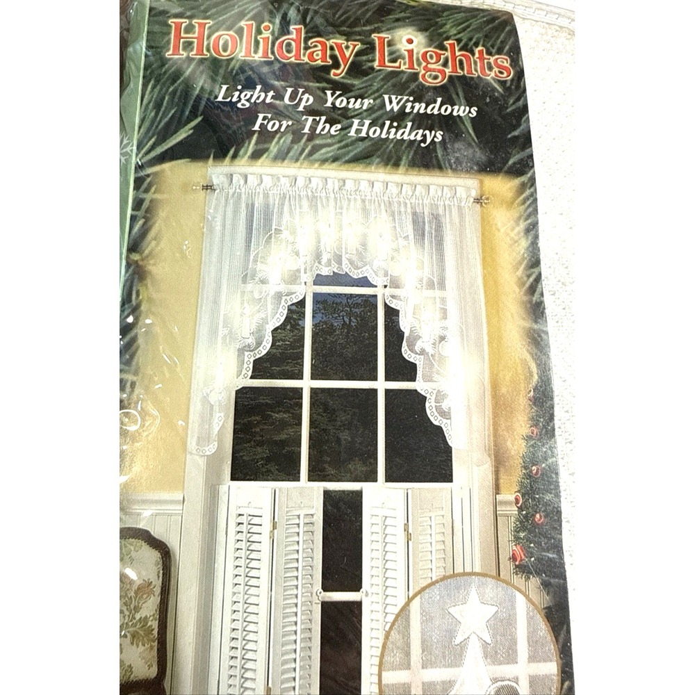 Holiday Lights Tailored Swag 70" W x 36" L White Lighted Window Curtain  NOS